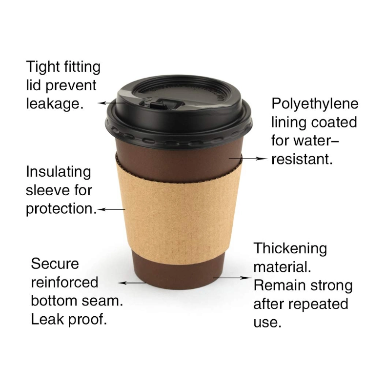 12oz 16oz Custom Logo Printed Disposable Heat Proof Coffee Paper Cup Sleeve