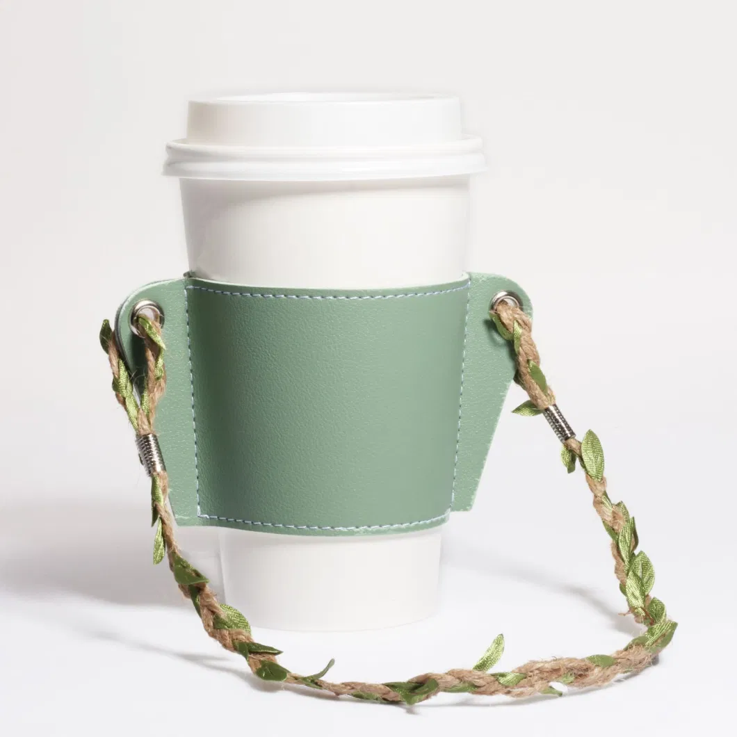 Chain Portable Coffee Cup Holder PU Leather Beverage Soda Tote Bag Insulated Mup Bag Hanging Type Fashion Water Bottle Sleeve