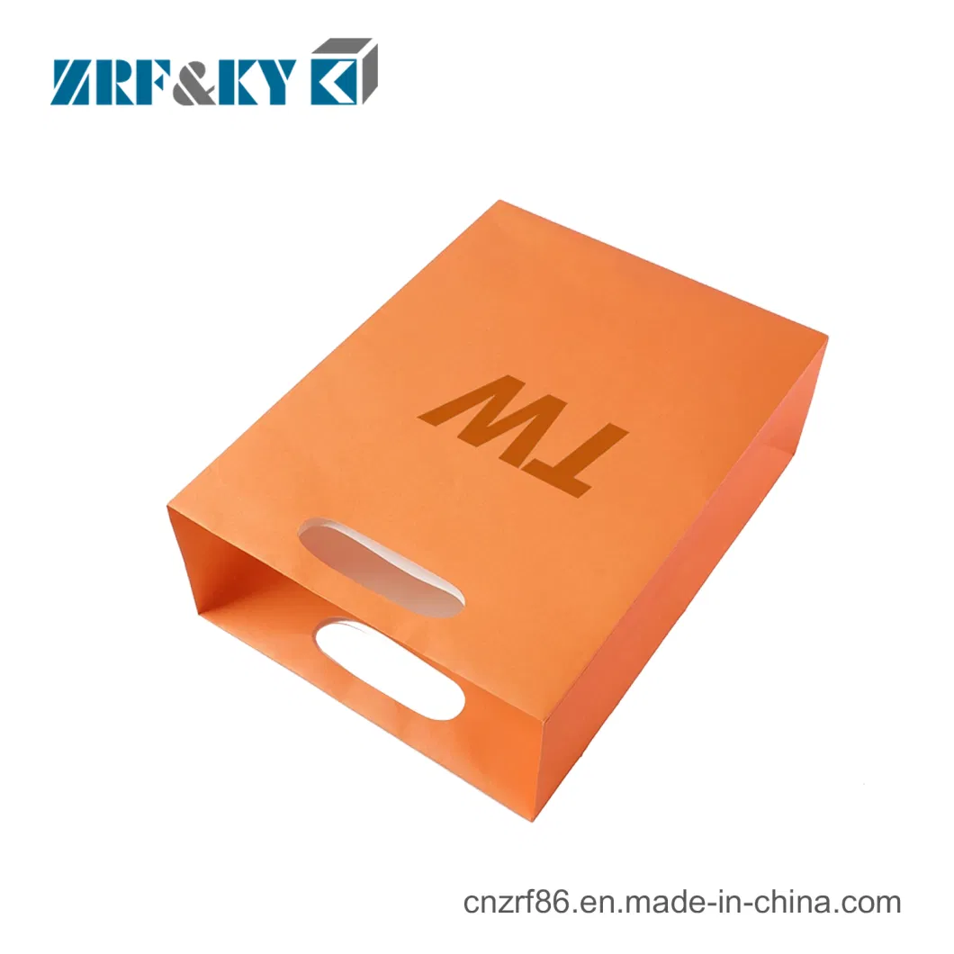 Custom Orange Color Logo Printed Die Cut Jv Paper Twisted Handle Bags