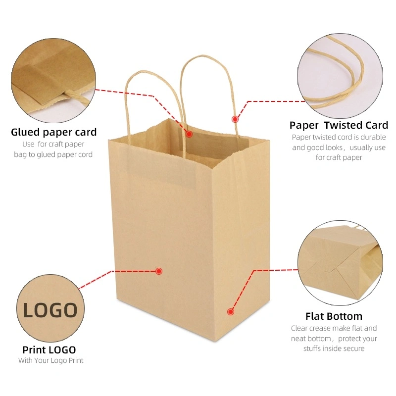 OEM Customized Punch Hole Handle Brown Kraft Paper Bag/ Handmade Kraft Paper Carry Bag with Die Cut Handle