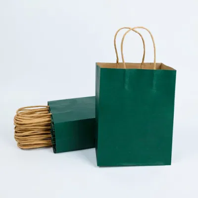 Bolsas de papel Kraft marrón a prueba de grasa con fondo cuadrado plano y envasado de alimentos para llevar personalizados con asa