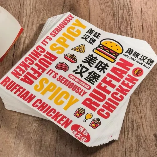 Aceite de embalaje de comida rápida de papel de envoltura de sándwich personalizado