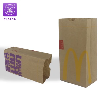 Bolsa de papel troquelada para llevar con asa de papel Kraft al por mayor personalizada para envasado de comida rápida