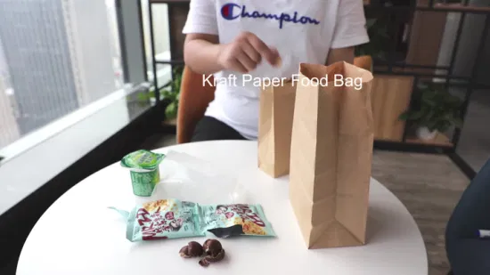 Bolsa de papel fina de encargo del pan de Kraft de la parte inferior plana de la comida del tamaño ninguna manija con su propio logotipo