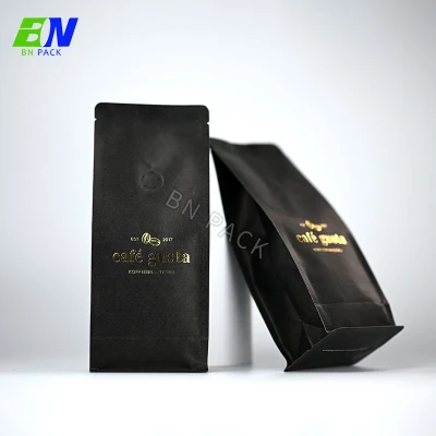 Impresión personalizada resellable papel de aluminio forrado 500g 1kg 2kg cerradura negro mate fondo plano bolsa de embalaje de café con válvula